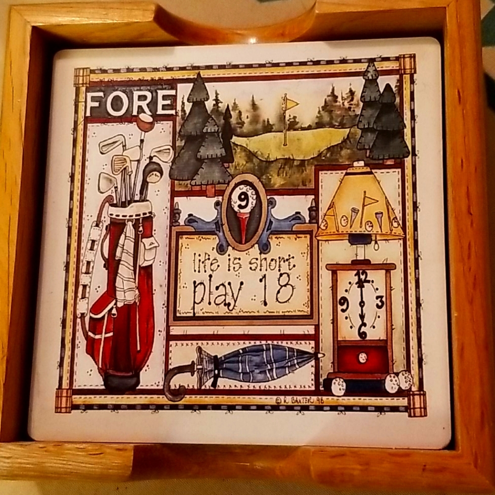 Vintage Golf Ceramic Coaster Set